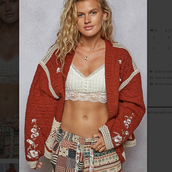 Embroidered Open-Front Quilted Cardigan - Rust - Picture 2 of 5